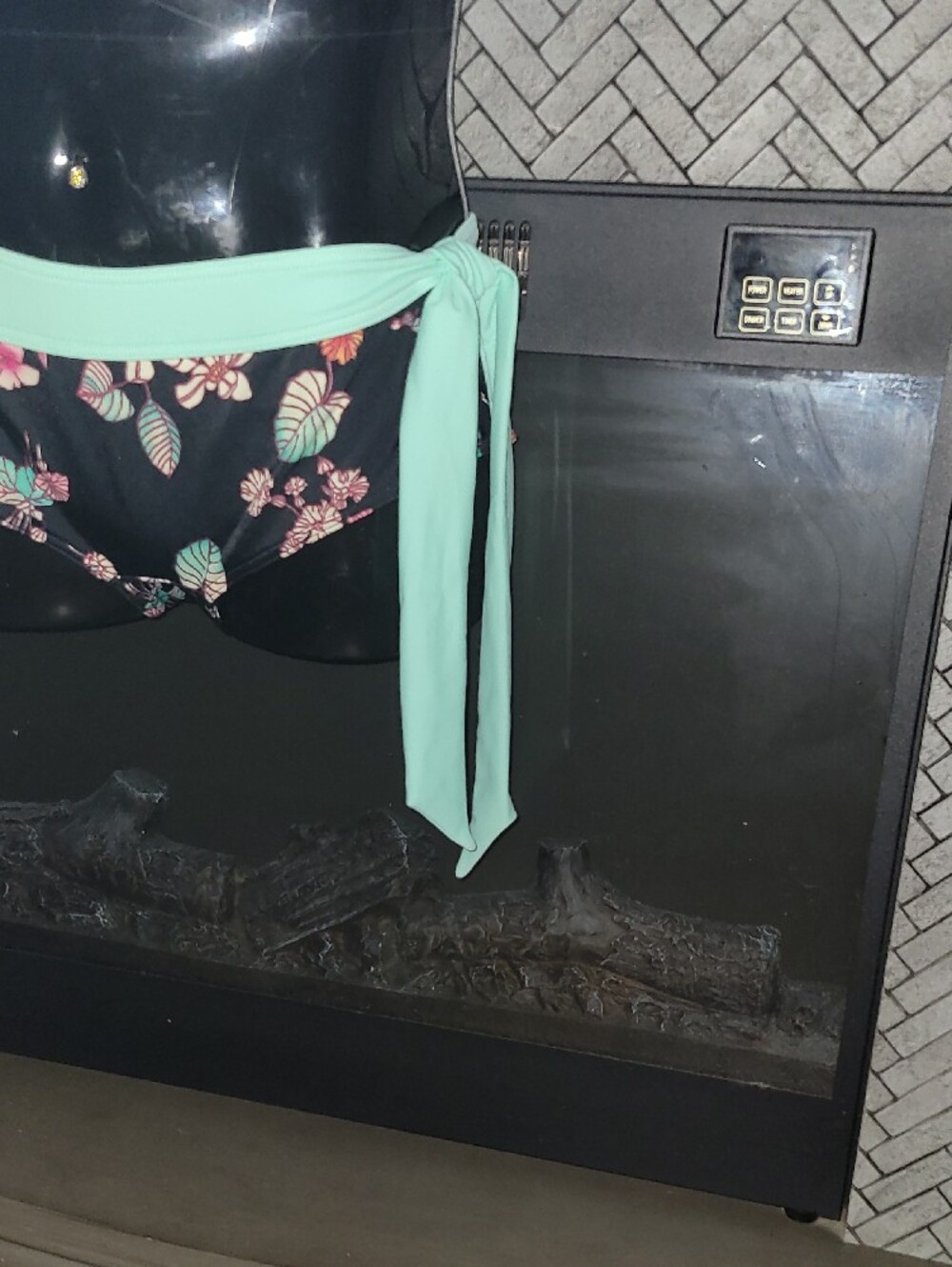 Freya Black Floral Bikini Bottom with Mint Waistband - Picture 3 of 5